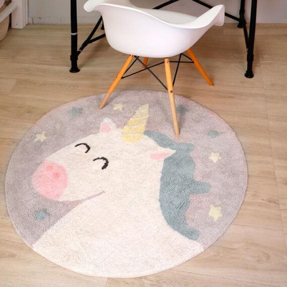 Tapis gris enfant lavable en machine rond Believe in Yourself Lorena Canals